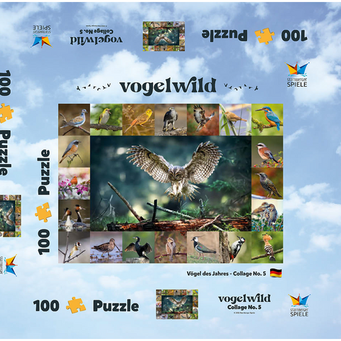 Vögel des Jahres - Collage Nr.5 - Hauptmotiv: Waldkauz 100 Puzzle Schachtel 3D Modell