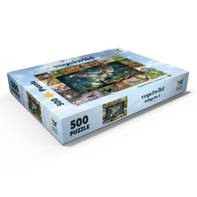 Alternative Darstellung des Puzzle-Motivs Vögel des Jahres - Collage Nr.5 - Hauptmotiv: Waldkauz – Puzzleteile: 500