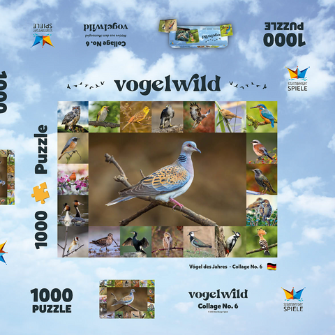 Vögel des Jahres - Collage Nr.6 - Hauptmotiv: Turteltaube 1000 Puzzle Schachtel 3D Modell