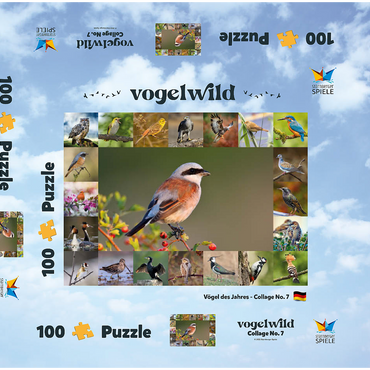 Vögel des Jahres - Collage Nr.7 - Hauptmotiv: Neuntöter 100 Puzzle Schachtel 3D Modell