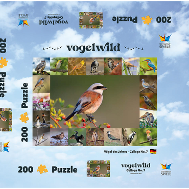 Vögel des Jahres - Collage Nr.7 - Hauptmotiv: Neuntöter 200 Puzzle Schachtel 3D Modell