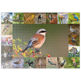 Darstellung des Puzzle-Motivs Vögel des Jahres - Collage Nr.7 - Hauptmotiv: Neuntöter – Puzzleteile: 500