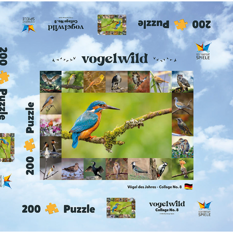 Vögel des Jahres - Collage Nr.8 Hauptmotiv: Eisvogel 200 Puzzle Schachtel 3D Modell