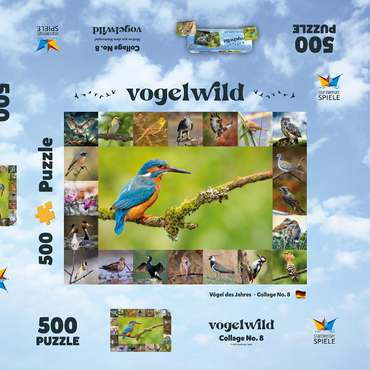 Vögel des Jahres - Collage Nr.8 Hauptmotiv: Eisvogel 500 Puzzle Schachtel 3D Modell