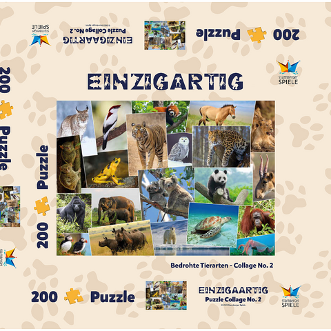 Bedrohte Tierarten - Collage No. 1 200 Puzzle Schachtel 3D Modell