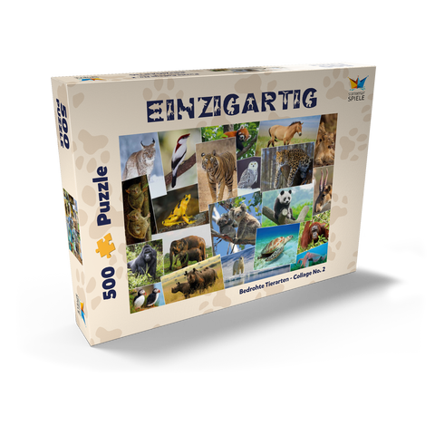 Bedrohte Tierarten - Collage No. 1 500 Puzzle Schachtel Ansicht2