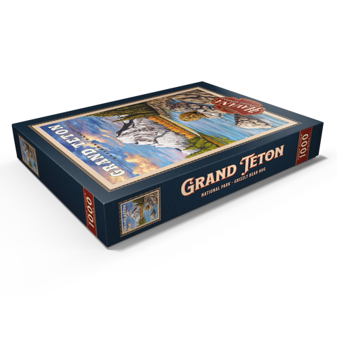 Grand Teton National Park - Grizzly Bear Hug, Vintage Travel Poster 1000 Puzzle Schachtel Ansicht1