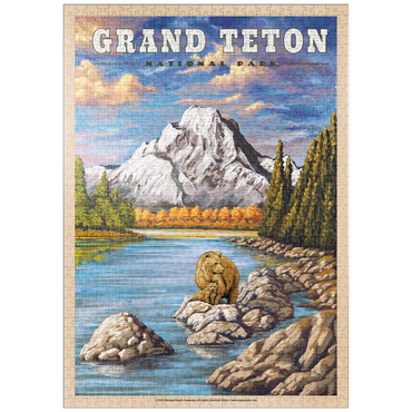 puzzleplate Grand Teton National Park - Grizzly Bear Hug, Vintage Travel Poster 1000 Puzzle
