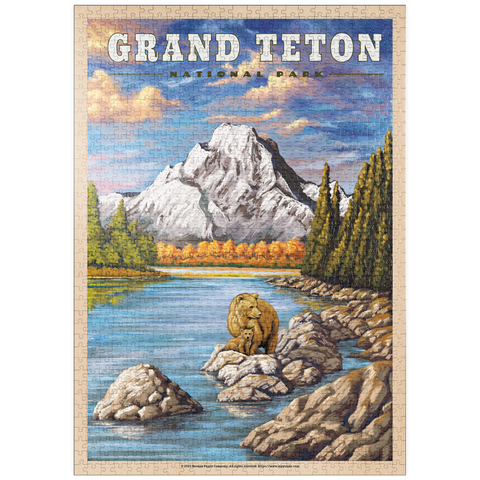 puzzleplate Grand Teton National Park - Grizzly Bear Hug, Vintage Travel Poster 1000 Puzzle