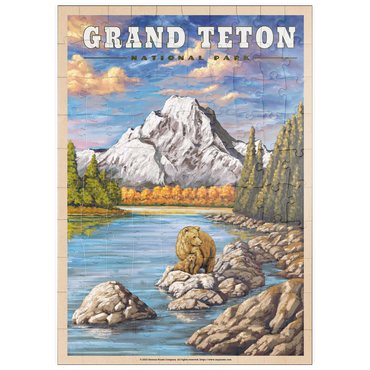 puzzleplate Grand Teton National Park - Grizzly Bear Hug, Vintage Travel Poster 100 Puzzle