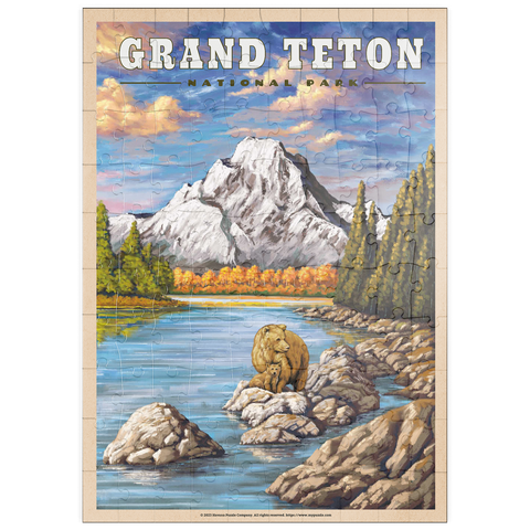 puzzleplate Grand Teton National Park - Grizzly Bear Hug, Vintage Travel Poster 100 Puzzle
