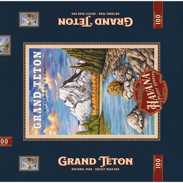 Grand Teton National Park - Grizzly Bear Hug, Vintage Travel Poster 100 Puzzle Schachtel 3D Modell