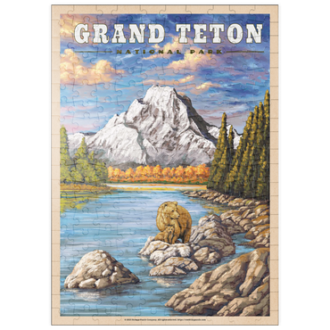 puzzleplate Grand Teton National Park - Grizzly Bear Hug, Vintage Travel Poster 200 Puzzle