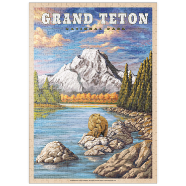 puzzleplate Grand Teton National Park - Grizzly Bear Hug, Vintage Travel Poster 500 Puzzle