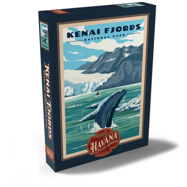 Kenai Fjords National Park - Whale's Haven in Nature, Vintage Travel Poster 1000 Puzzle Schachtel Ansicht2