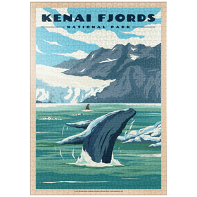 Darstellung des Puzzle-Motivs Kenai Fjords National Park - Whale's Haven in Nature, Vintage Travel Poster – Puzzleteile: 1000