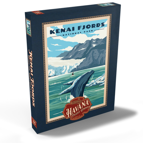 Kenai Fjords National Park - Whale's Haven in Nature, Vintage Travel Poster 100 Puzzle Schachtel Ansicht2