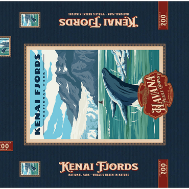 Kenai Fjords National Park - Whale's Haven in Nature, Vintage Travel Poster 200 Puzzle Schachtel 3D Modell