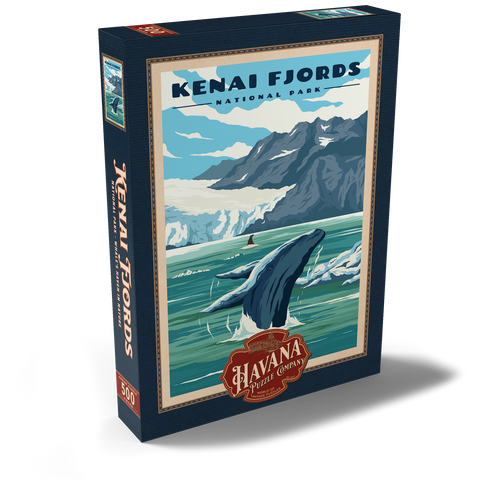 Kenai Fjords National Park - Whale's Haven in Nature, Vintage Travel Poster 500 Puzzle Schachtel Ansicht2