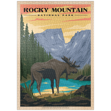 puzzleplate Rocky Mountain National Park - Moose in the Rocky Sunrise, Vintage Travel Poster 1000 Puzzle