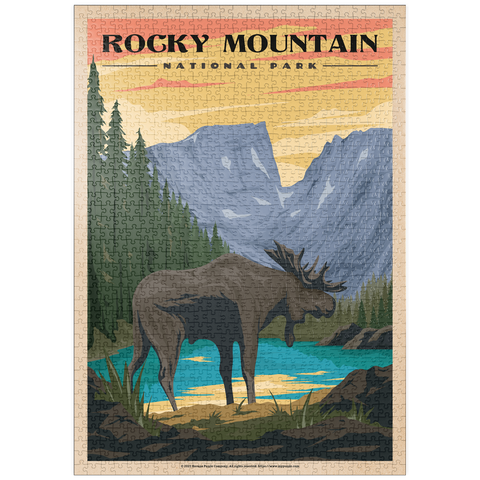 puzzleplate Rocky Mountain National Park - Moose in the Rocky Sunrise, Vintage Travel Poster 1000 Puzzle