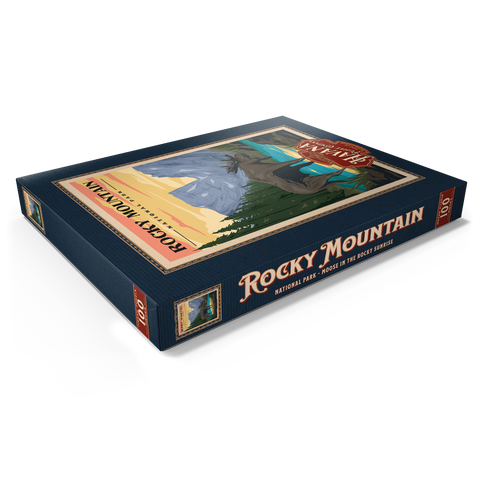 Rocky Mountain National Park - Moose in the Rocky Sunrise, Vintage Travel Poster 100 Puzzle Schachtel Ansicht1