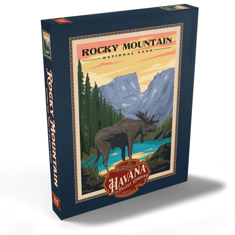 Rocky Mountain National Park - Moose in the Rocky Sunrise, Vintage Travel Poster 100 Puzzle Schachtel Ansicht2