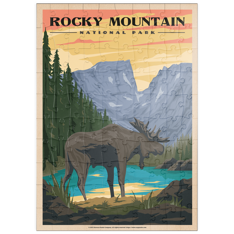 puzzleplate Rocky Mountain National Park - Moose in the Rocky Sunrise, Vintage Travel Poster 100 Puzzle