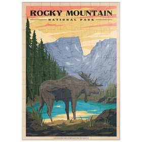 Darstellung des Puzzle Motivs Rocky Mountain National Park - Moose in the Rocky Sunrise, Vintage Travel Poster - Puzzleteile: 100