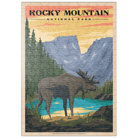 puzzleplate Rocky Mountain National Park - Moose in the Rocky Sunrise, Vintage Travel Poster 200 Puzzle