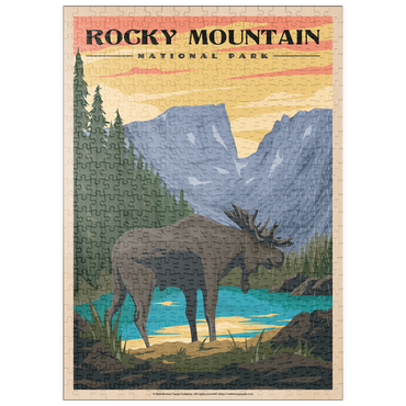 puzzleplate Rocky Mountain National Park - Moose in the Rocky Sunrise, Vintage Travel Poster 500 Puzzle
