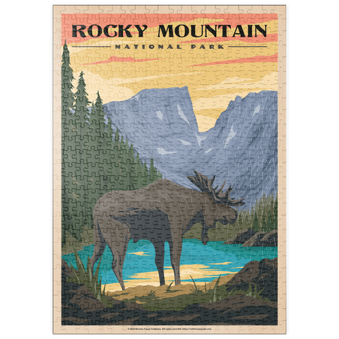 puzzleplate Rocky Mountain National Park - Moose in the Rocky Sunrise, Vintage Travel Poster 500 Puzzle