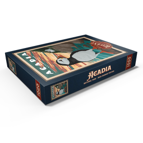 Darstellung des Puzzle Motivs Acadia National Park - Bass Harbor Puffins, Vintage Travel Poster - Puzzleteile: 1000