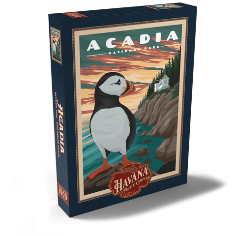 Acadia National Park - Bass Harbor Puffins, Vintage Travel Poster 1000 Puzzle Schachtel Ansicht2