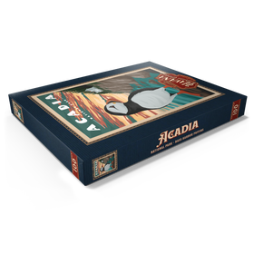 Darstellung des Puzzle Motivs Acadia National Park - Bass Harbor Puffins, Vintage Travel Poster - Puzzleteile: 100