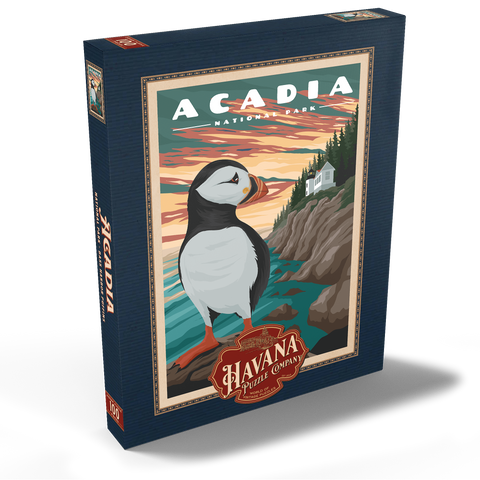 Acadia National Park - Bass Harbor Puffins, Vintage Travel Poster 100 Puzzle Schachtel Ansicht2