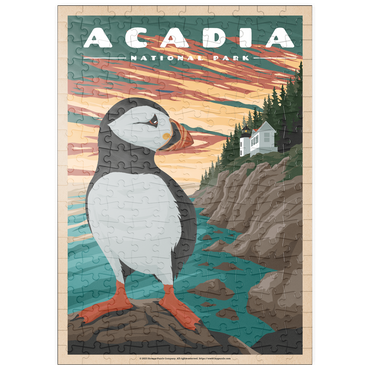 puzzleplate Acadia National Park - Bass Harbor Puffins, Vintage Travel Poster 200 Puzzle