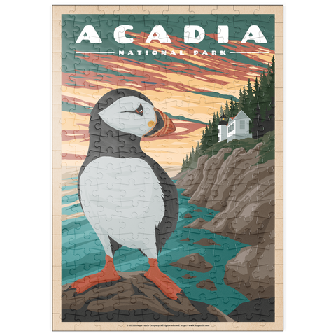 puzzleplate Acadia National Park - Bass Harbor Puffins, Vintage Travel Poster 200 Puzzle