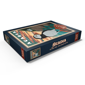 Alternative Darstellung des Puzzle-Motivs Acadia National Park - Bass Harbor Puffins, Vintage Travel Poster – Puzzleteile: 500