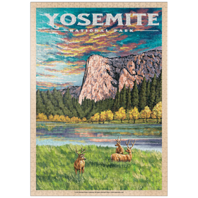 Darstellung des Puzzle-Motivs Yosemite National Park - The Grand View of El Capitan, Vintage Travel Poster – Puzzleteile: 1000
