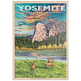 Darstellung des Puzzle Motivs Yosemite National Park - The Grand View of El Capitan, Vintage Travel Poster - Puzzleteile: 100
