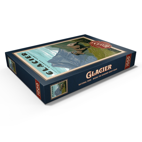 Glacier National Park - Where the Bighorn Sheep Roam, Vintage Travel Poster 1000 Puzzle Schachtel Ansicht1