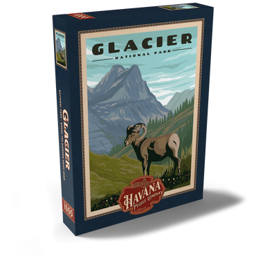 Glacier National Park - Where the Bighorn Sheep Roam, Vintage Travel Poster 1000 Puzzle Schachtel Ansicht2
