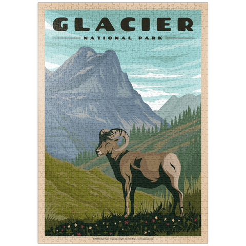 puzzleplate Glacier National Park - Where the Bighorn Sheep Roam, Vintage Travel Poster 1000 Puzzle