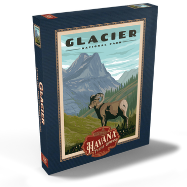 Glacier National Park - Where the Bighorn Sheep Roam, Vintage Travel Poster 100 Puzzle Schachtel Ansicht2