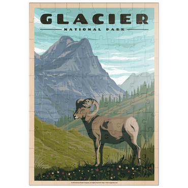 puzzleplate Glacier National Park - Where the Bighorn Sheep Roam, Vintage Travel Poster 100 Puzzle