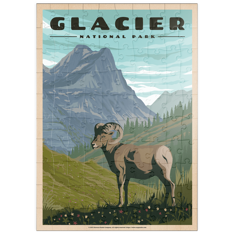 puzzleplate Glacier National Park - Where the Bighorn Sheep Roam, Vintage Travel Poster 100 Puzzle