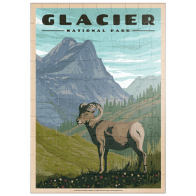 Darstellung des Puzzle Motivs Glacier National Park - Where the Bighorn Sheep Roam, Vintage Travel Poster - Puzzleteile: 100