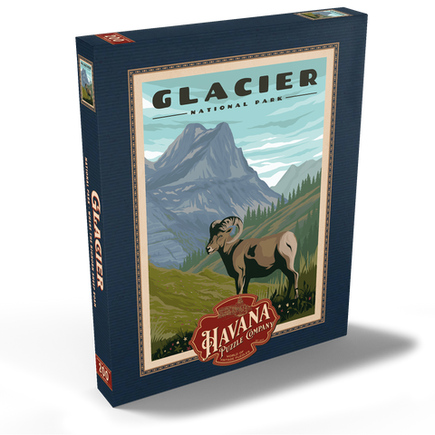Glacier National Park - Where the Bighorn Sheep Roam, Vintage Travel Poster 200 Puzzle Schachtel Ansicht2