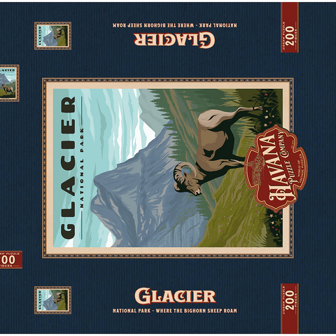 Glacier National Park - Where the Bighorn Sheep Roam, Vintage Travel Poster 200 Puzzle Schachtel 3D Modell